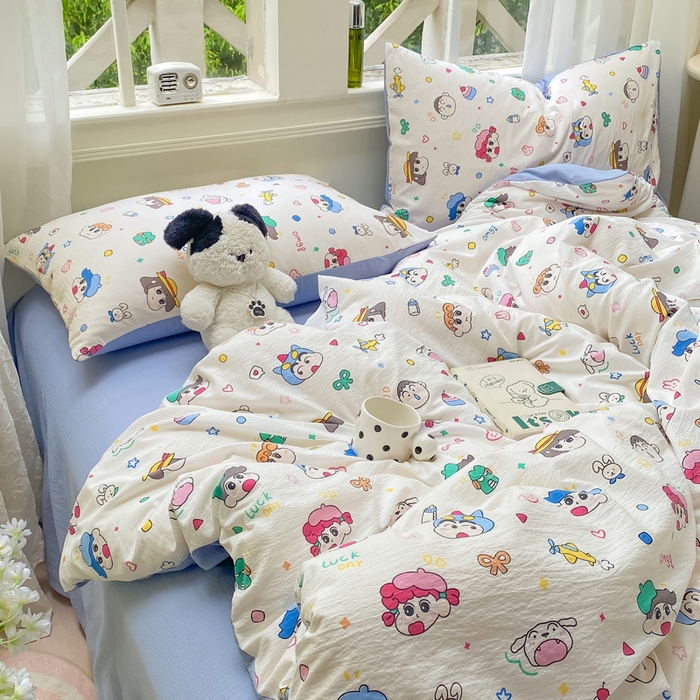 91家纺网 家纺一手货源 找家纺 朵朵家纺 2025新款云感提花双层纱印花单品被套 快乐重年