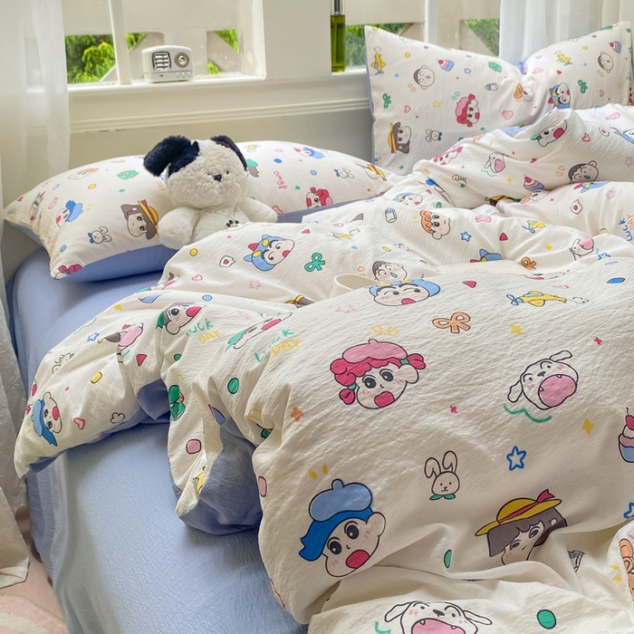 91家纺网 家纺一手货源 找家纺 朵朵家纺 2025新款云感提花双层纱印花单品被套 快乐重年