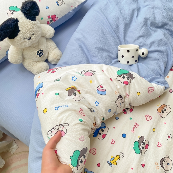 91家纺网 家纺一手货源 找家纺 朵朵家纺 2025新款云感提花双层纱印花单品被套 快乐重年