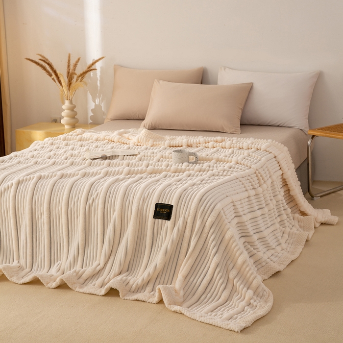 91家纺网 家纺一手货源 找家纺 （总）爱彼家纺 2025秋冬新款兔毛绒子母条毛毯毯子