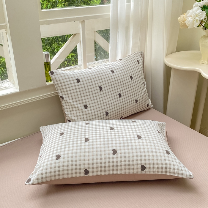 91家纺网 家纺一手货源 找家纺 朵朵家纺 2025新款云感提花双层纱印花单品枕套 心动