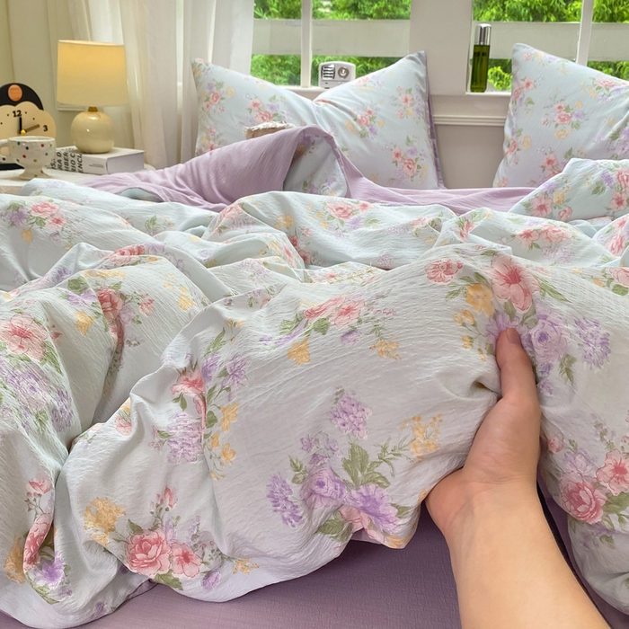 91家纺网 家纺一手货源 找家纺 朵朵家纺 2025新款云感提花双层纱印花单品被套 沁园春