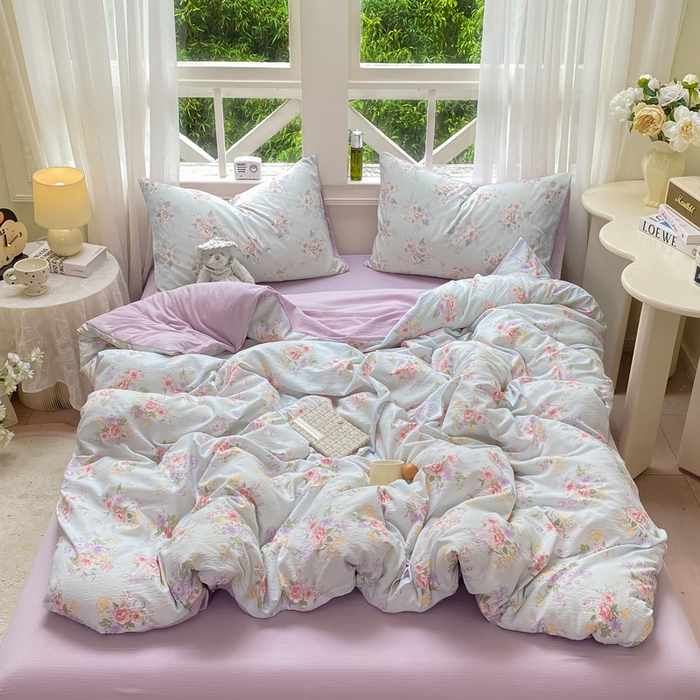 91家纺网 家纺一手货源 找家纺 朵朵家纺 2025新款云感提花双层纱印花单品被套 沁园春