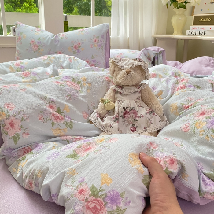 91家纺网 家纺一手货源 找家纺 朵朵家纺 2025新款云感提花双层纱印花单品被套 沁园春