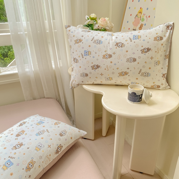 91家纺网 家纺一手货源 找家纺 朵朵家纺 2025新款云感提花双层纱印花单品枕套 布布星球