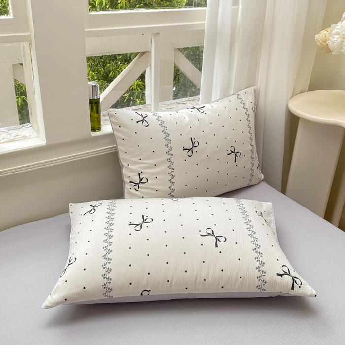 朵朵家纺 2025新款云感提花双层纱印花单品枕套 法式蝴蝶结