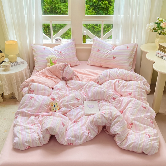 91家纺网 家纺一手货源 找家纺 朵朵家纺 2025新款云感提花双层纱印花单品被套 情人节