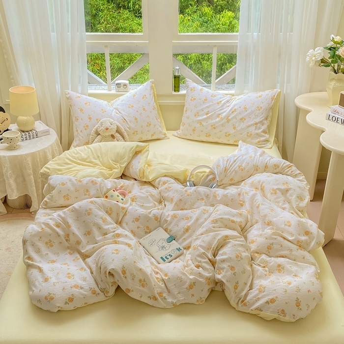 91家纺网 家纺一手货源 找家纺 朵朵家纺 2025新款云感提花双层纱印花单品被套 山花烂漫