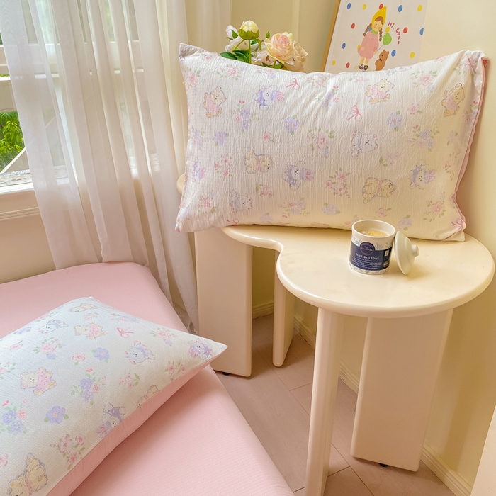 91家纺网 家纺一手货源 找家纺 朵朵家纺 2025新款云感提花双层纱印花单品枕套 花眠咪咪