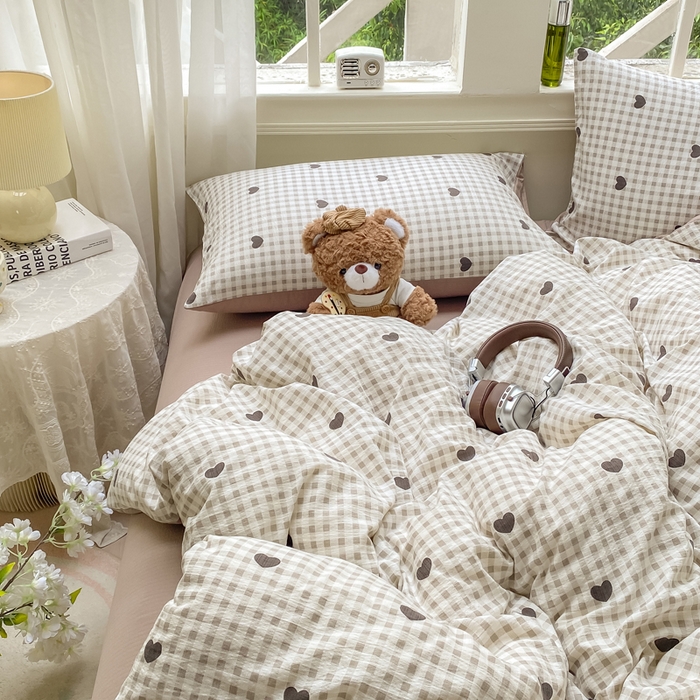 91家纺网 家纺一手货源 找家纺 朵朵家纺 2025新款云感提花双层纱印花单品被套 心动