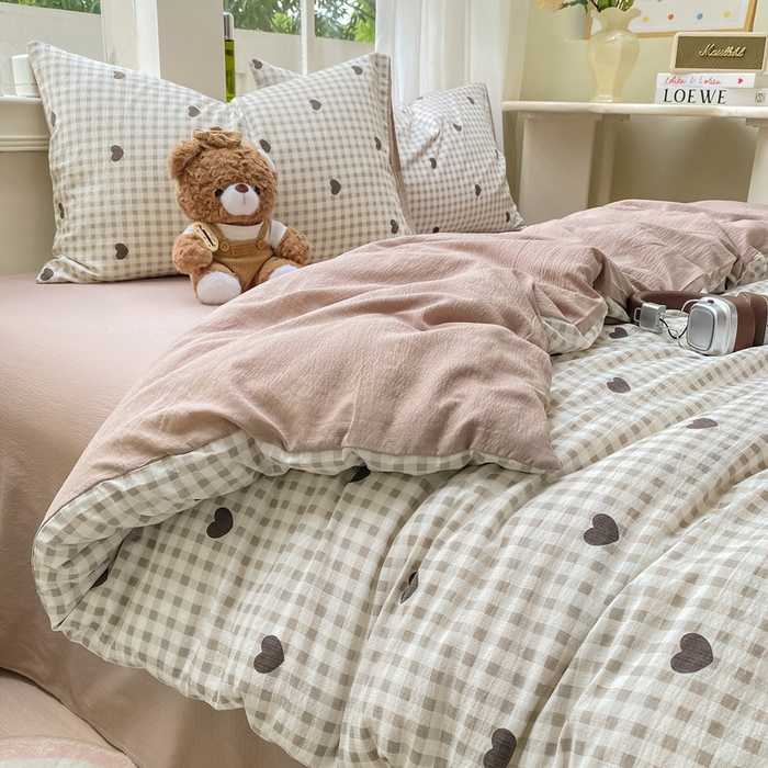 91家纺网 家纺一手货源 找家纺 朵朵家纺 2025新款云感提花双层纱印花单品被套 心动