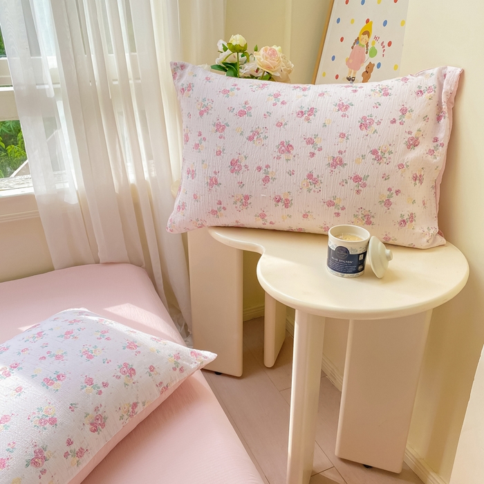 91家纺网 家纺一手货源 找家纺 朵朵家纺 2025新款云感提花双层纱印花单品枕套 玫瑰庄园