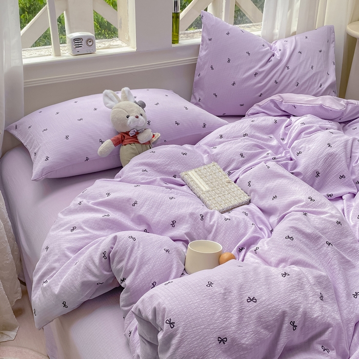 91家纺网 家纺一手货源 找家纺 朵朵家纺 2025新款云感提花双层纱印花单品被套 幸运结