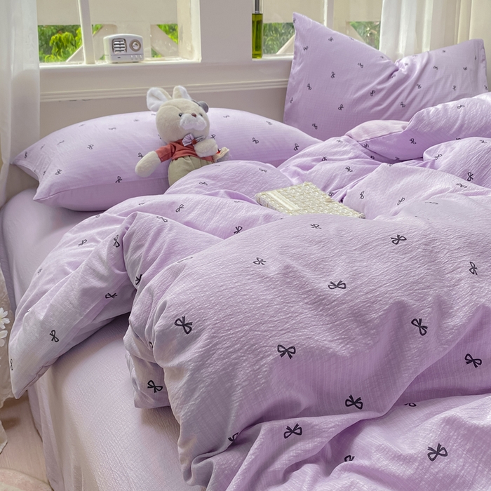 91家纺网 家纺一手货源 找家纺 朵朵家纺 2025新款云感提花双层纱印花单品被套 幸运结