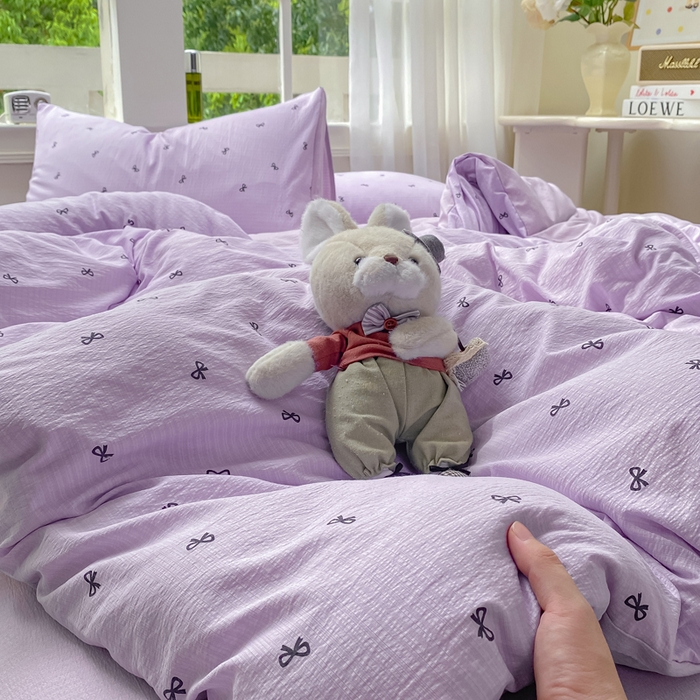 91家纺网 家纺一手货源 找家纺 朵朵家纺 2025新款云感提花双层纱印花单品被套 幸运结