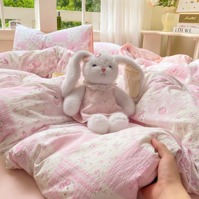 91家纺网 家纺一手货源 找家纺 朵朵家纺 2025新款云感提花双层纱印花单品被套 KT花园