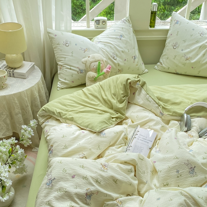 91家纺网 家纺一手货源 找家纺 朵朵家纺 2025新款云感提花双层纱印花单品被套 音乐派