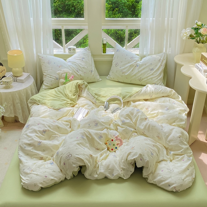 91家纺网 家纺一手货源 找家纺 朵朵家纺 2025新款云感提花双层纱印花单品被套 音乐派