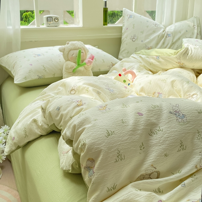 91家纺网 家纺一手货源 找家纺 朵朵家纺 2025新款云感提花双层纱印花单品被套 音乐派