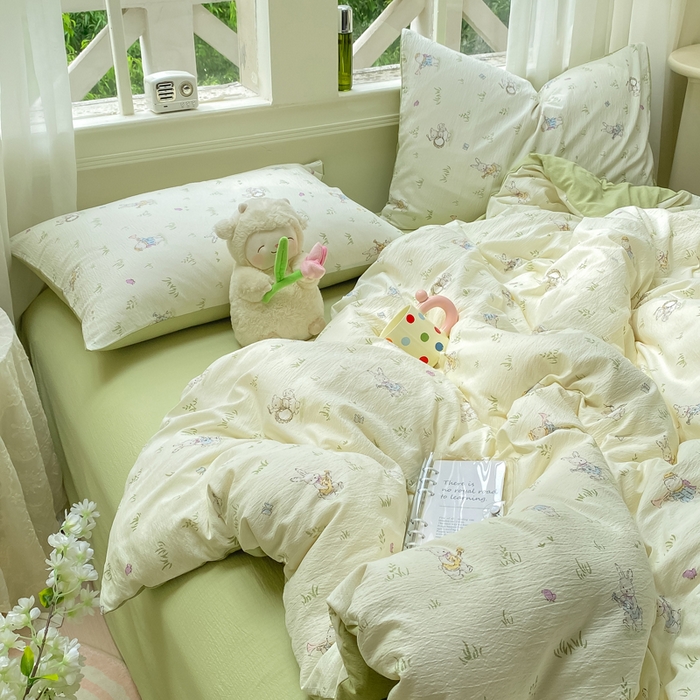 91家纺网 家纺一手货源 找家纺 朵朵家纺 2025新款云感提花双层纱印花单品被套 音乐派