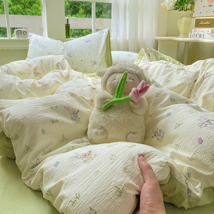 91家纺网 家纺一手货源 找家纺 朵朵家纺 2025新款云感提花双层纱印花单品被套 音乐派