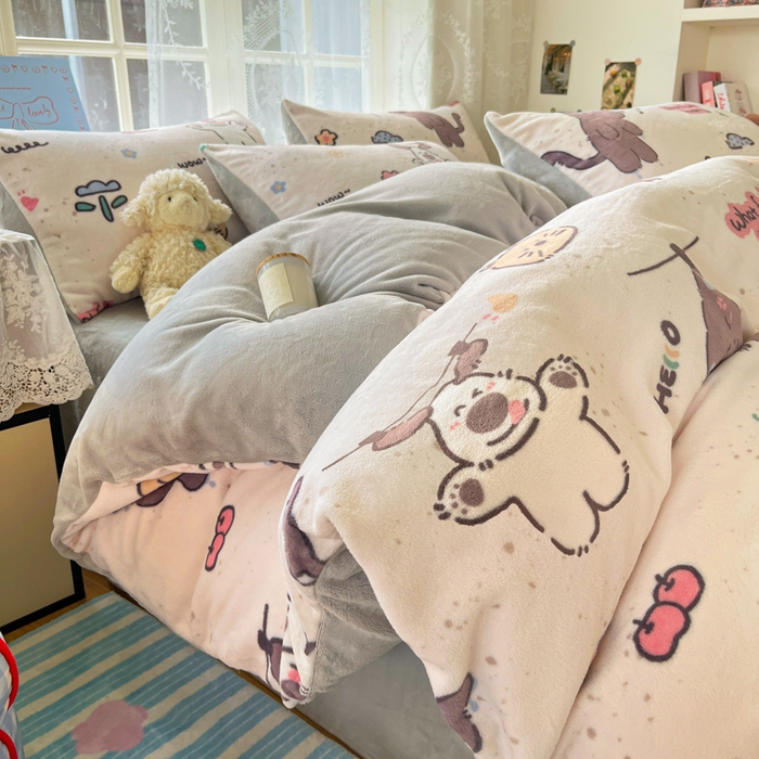 言一 2025新款A类250G高克重全消光全工艺超柔手感加厚卡通牛奶绒四件套 悠悠狗