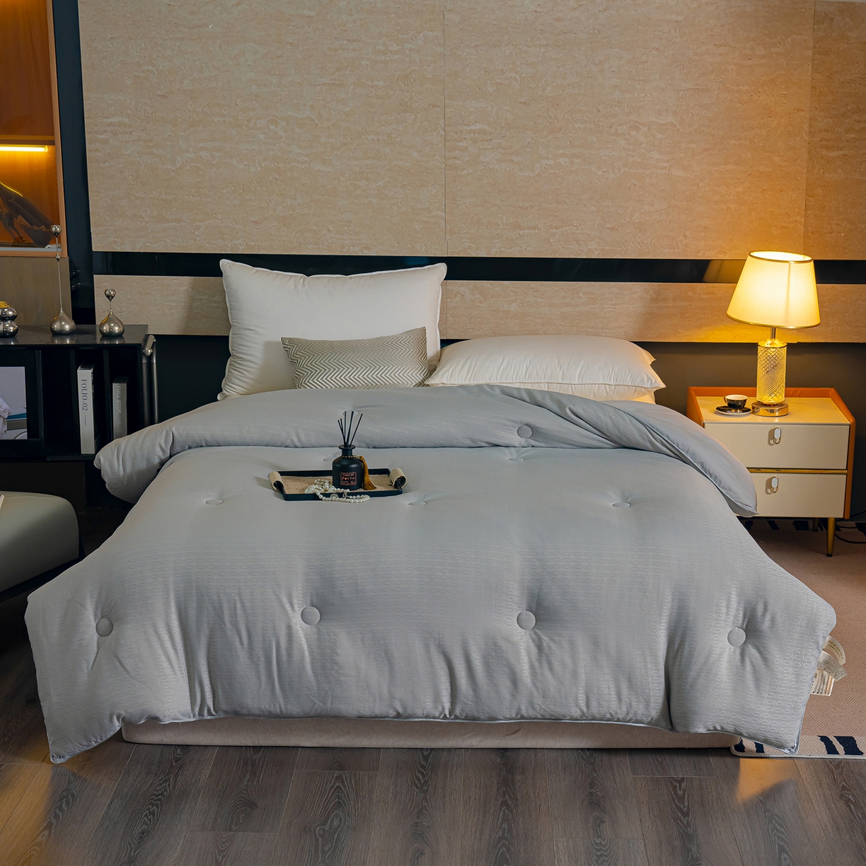 91家纺网 家纺一手货源 找家纺 蓝冰家纺 2025新款发财树提花大豆被被子被芯 提花-古典灰