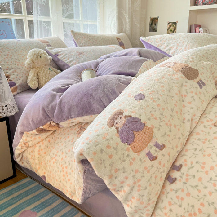 91家纺网 家纺一手货源 找家纺 （总）言一 2025新款A类250G高克重全消光全工艺超柔手感加厚卡通牛奶绒四件套