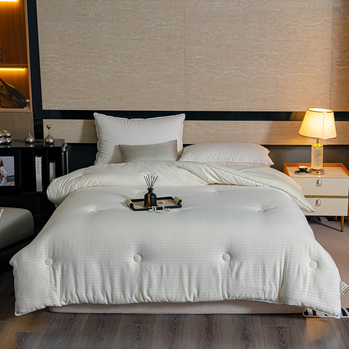 91家纺网 家纺一手货源 找家纺 蓝冰家纺 2025新款发财树提花大豆被被子被芯 提花-浅灰色