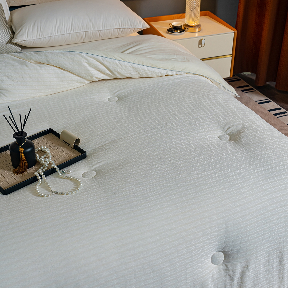 91家纺网 家纺一手货源 找家纺 蓝冰家纺 2025新款发财树提花大豆被被子被芯 提花-浅灰色