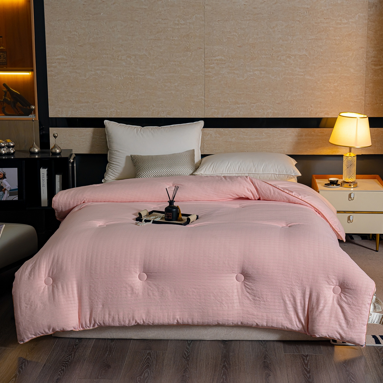 91家纺网 家纺一手货源 找家纺 蓝冰家纺 2025新款发财树提花大豆被被子被芯 提花-玉色