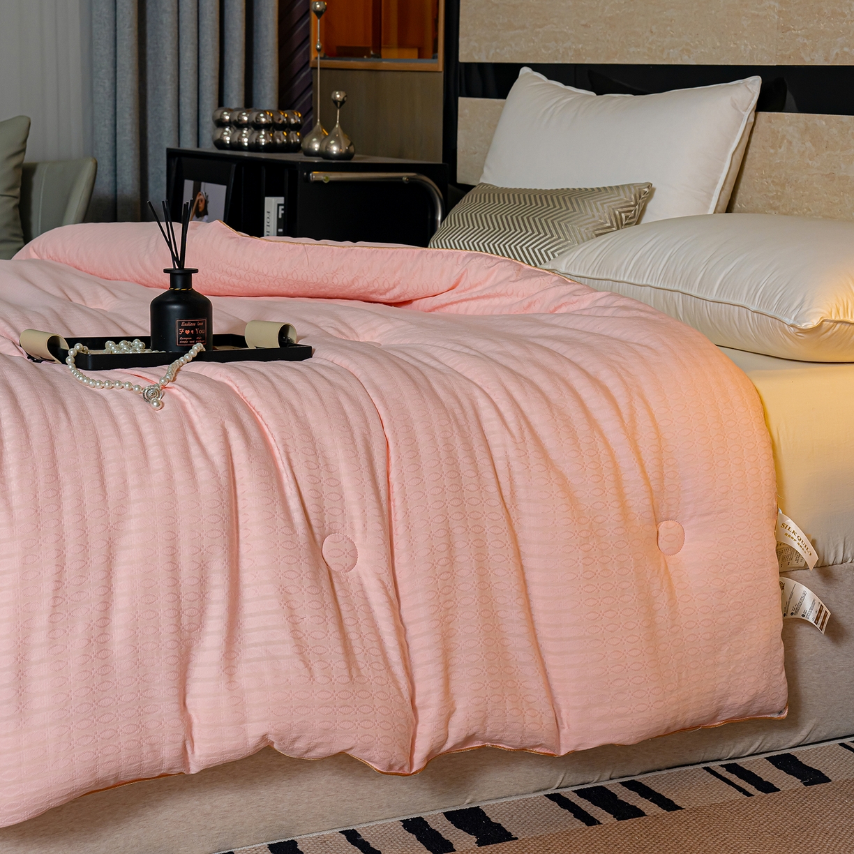 91家纺网 家纺一手货源 找家纺 蓝冰家纺 2025新款发财树提花大豆被被子被芯 提花-玉色