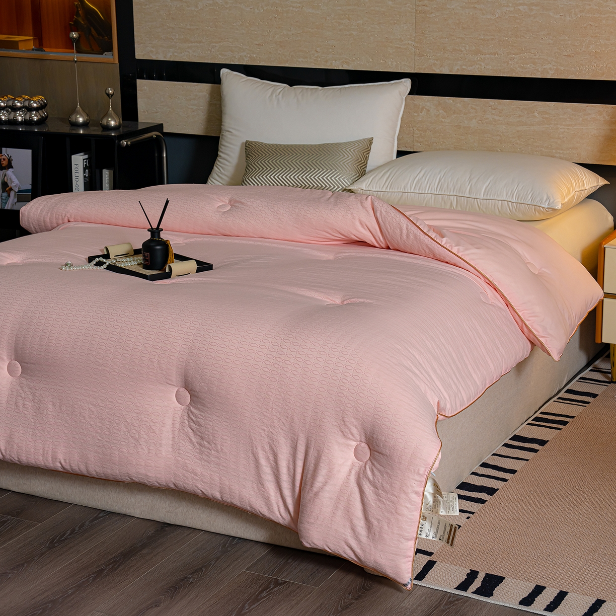 91家纺网 家纺一手货源 找家纺 蓝冰家纺 2025新款发财树提花大豆被被子被芯 提花-玉色