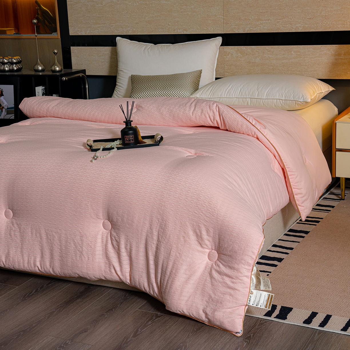 91家纺网 家纺一手货源 找家纺 蓝冰家纺 2025新款发财树提花大豆被被子被芯 提花-玉色