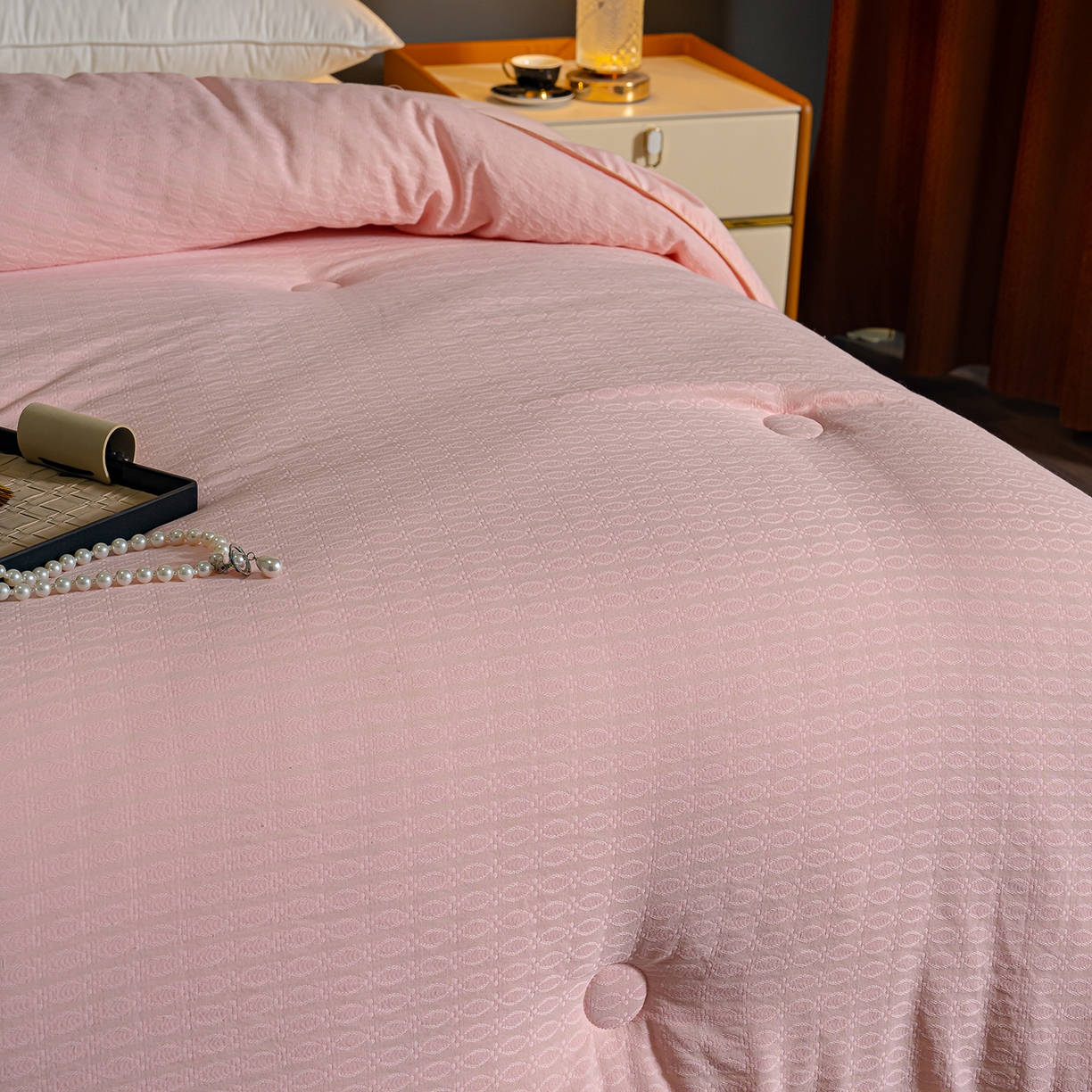 91家纺网 家纺一手货源 找家纺 蓝冰家纺 2025新款发财树提花大豆被被子被芯 提花-玉色