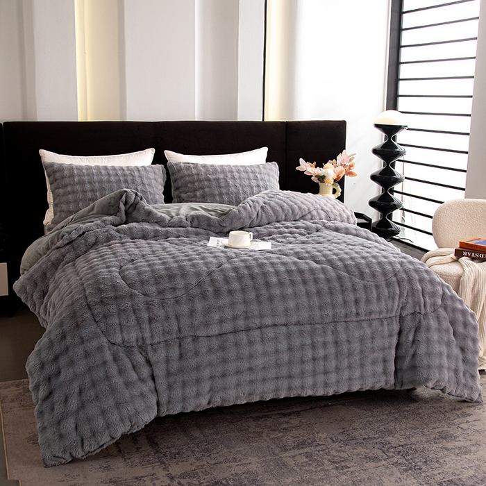 91家纺网 家纺一手货源 找家纺 赢盛家纺  2025新款兔绒牛奶绒被子被芯加厚冬被 灰色