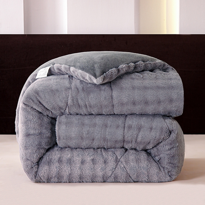 91家纺网 家纺一手货源 找家纺 赢盛家纺  2025新款兔绒牛奶绒被子被芯加厚冬被 灰色