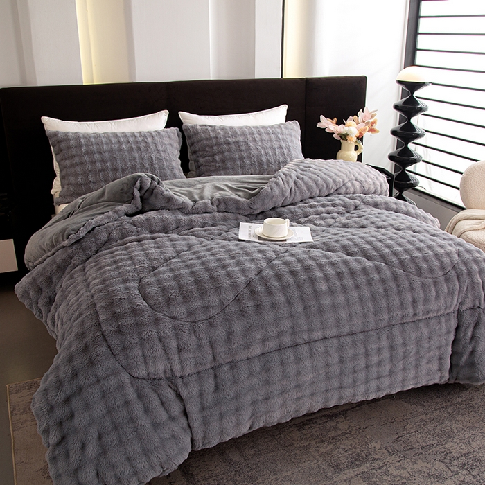 91家纺网 家纺一手货源 找家纺 赢盛家纺  2025新款兔绒牛奶绒被子被芯加厚冬被 灰色