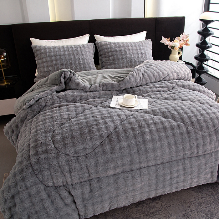 91家纺网 家纺一手货源 找家纺 赢盛家纺  2025新款兔绒牛奶绒被子被芯加厚冬被 灰色