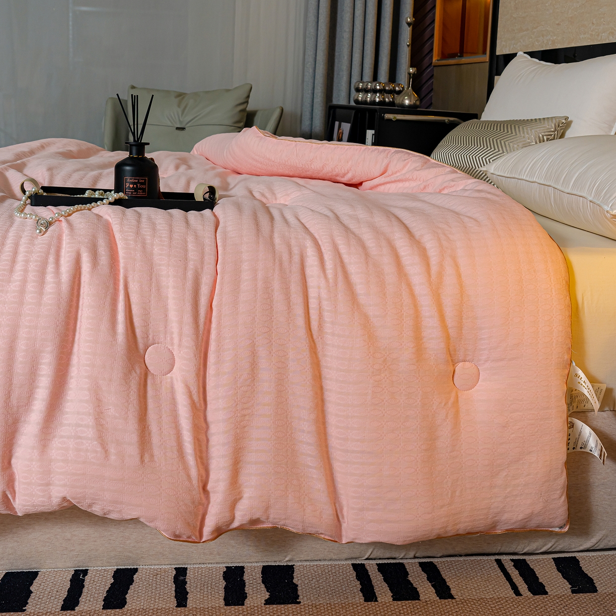 91家纺网 家纺一手货源 找家纺 蓝冰家纺 2025新款发财树提花大豆被被子被芯 提花-玉色