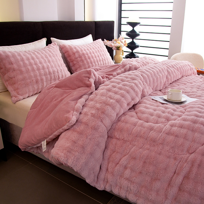 91家纺网 家纺一手货源 找家纺 赢盛家纺  2025新款兔绒牛奶绒被子被芯加厚冬被 粉色
