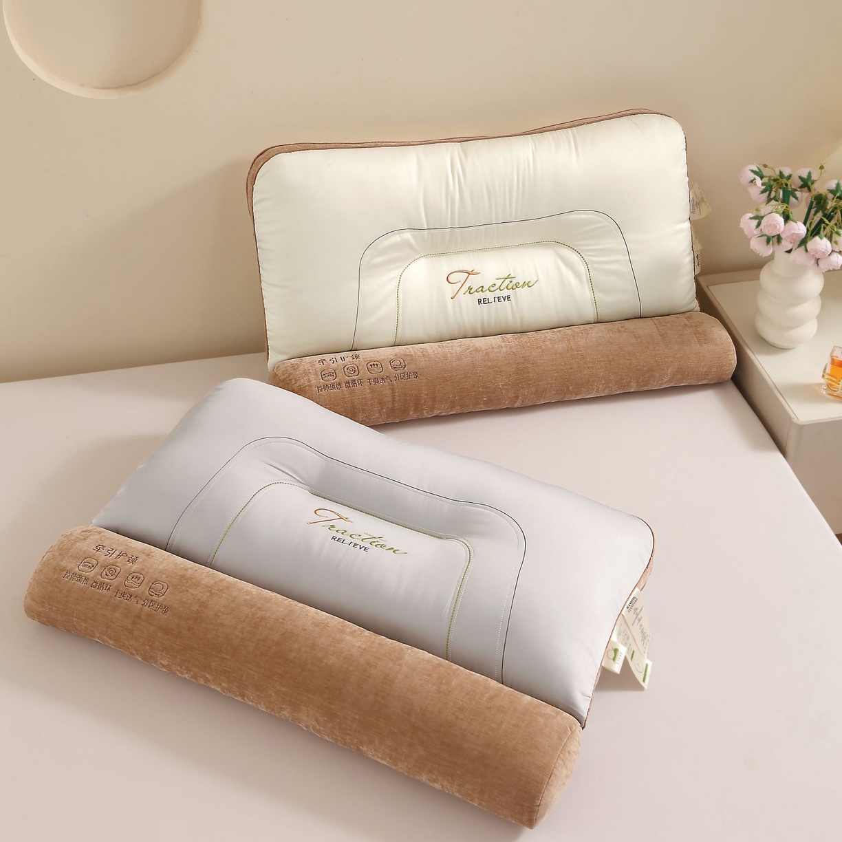 91家纺网 家纺一手货源 找家纺 晚儿 2025新款牵引护颈枕枕头枕芯 灰色