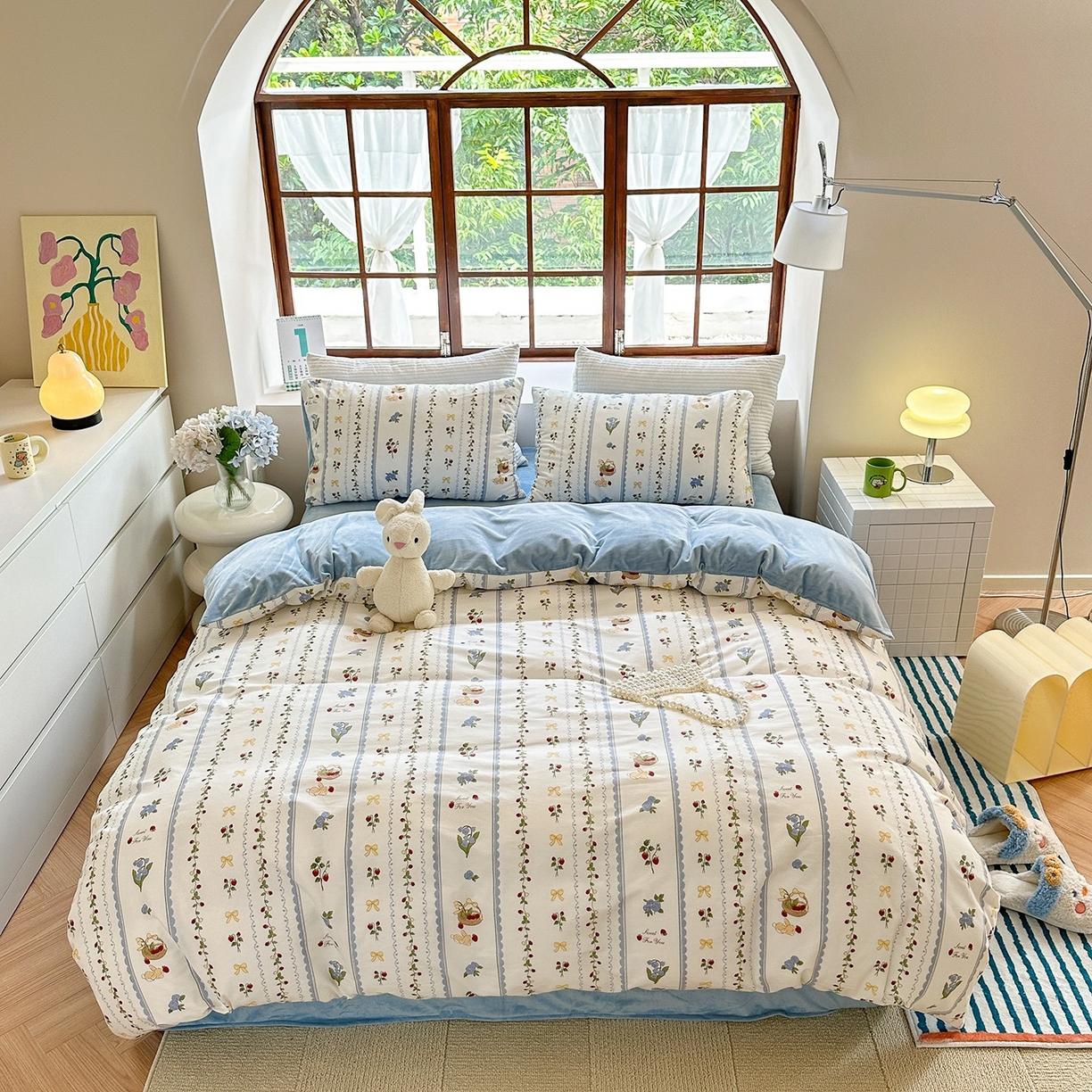 91家纺网 家纺一手货源 找家纺 清雅福 2025秋冬新品全棉印花棉加绒四件套系列 棉绒-草莓园