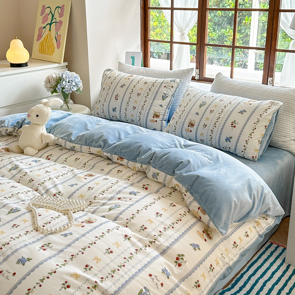 91家纺网 家纺一手货源 找家纺 清雅福 2025秋冬新品全棉印花棉加绒四件套系列 棉绒-草莓园