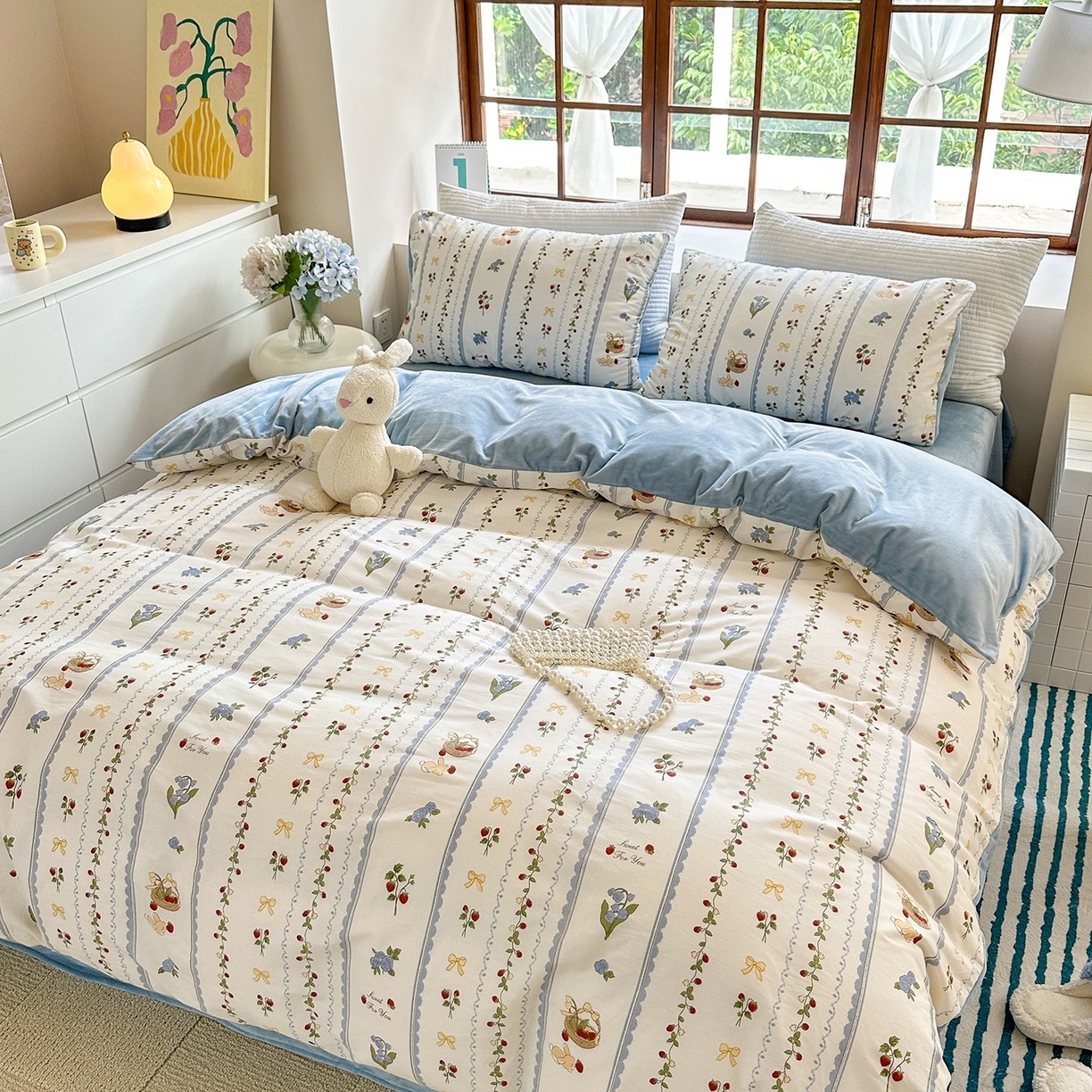 91家纺网 家纺一手货源 找家纺 清雅福 2025秋冬新品全棉印花棉加绒四件套系列 棉绒-草莓园