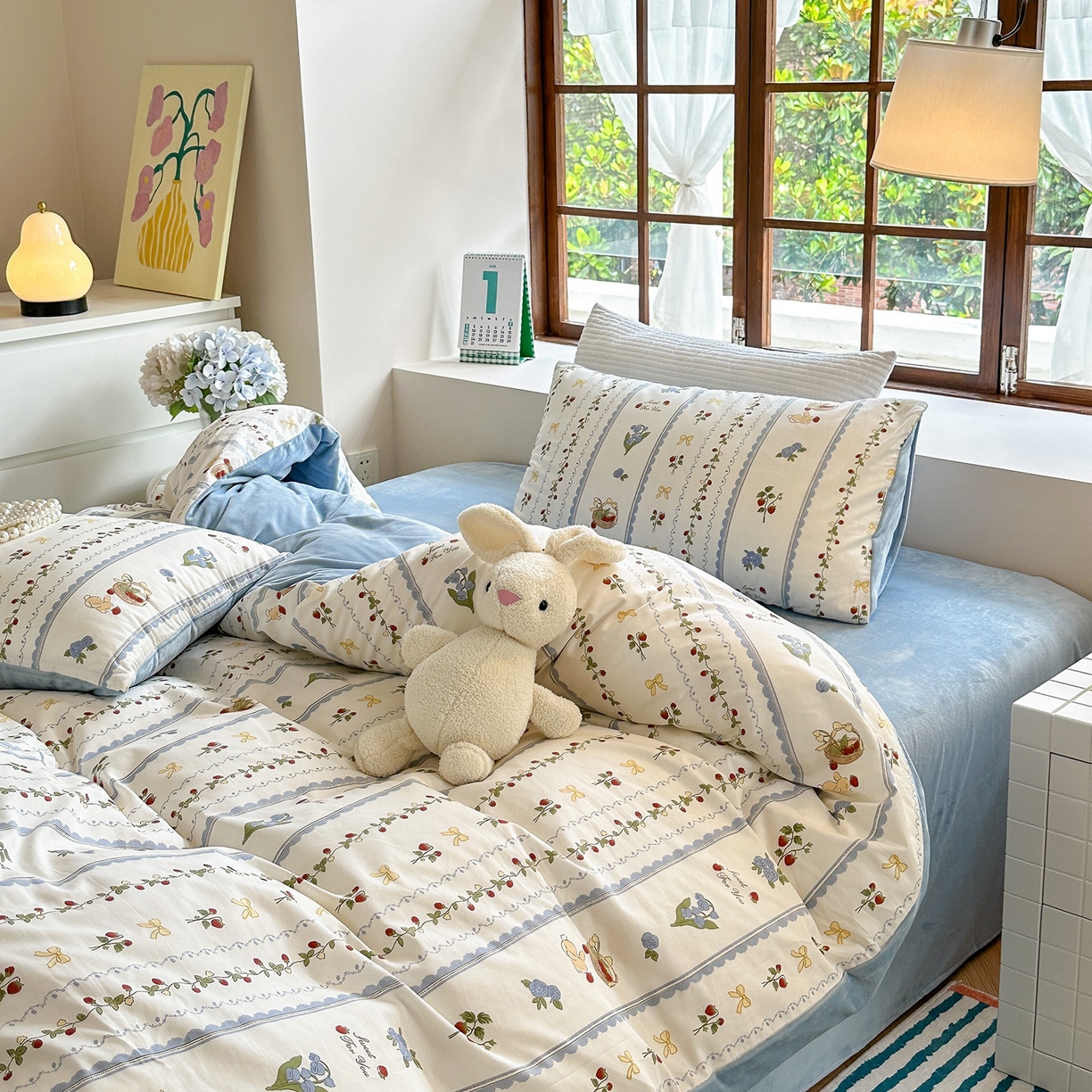 91家纺网 家纺一手货源 找家纺 清雅福 2025秋冬新品全棉印花棉加绒四件套系列 棉绒-草莓园