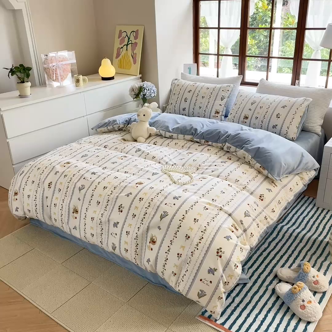 91家纺网 家纺一手货源 找家纺 清雅福 2025秋冬新品全棉印花棉加绒四件套系列 棉绒-草莓园