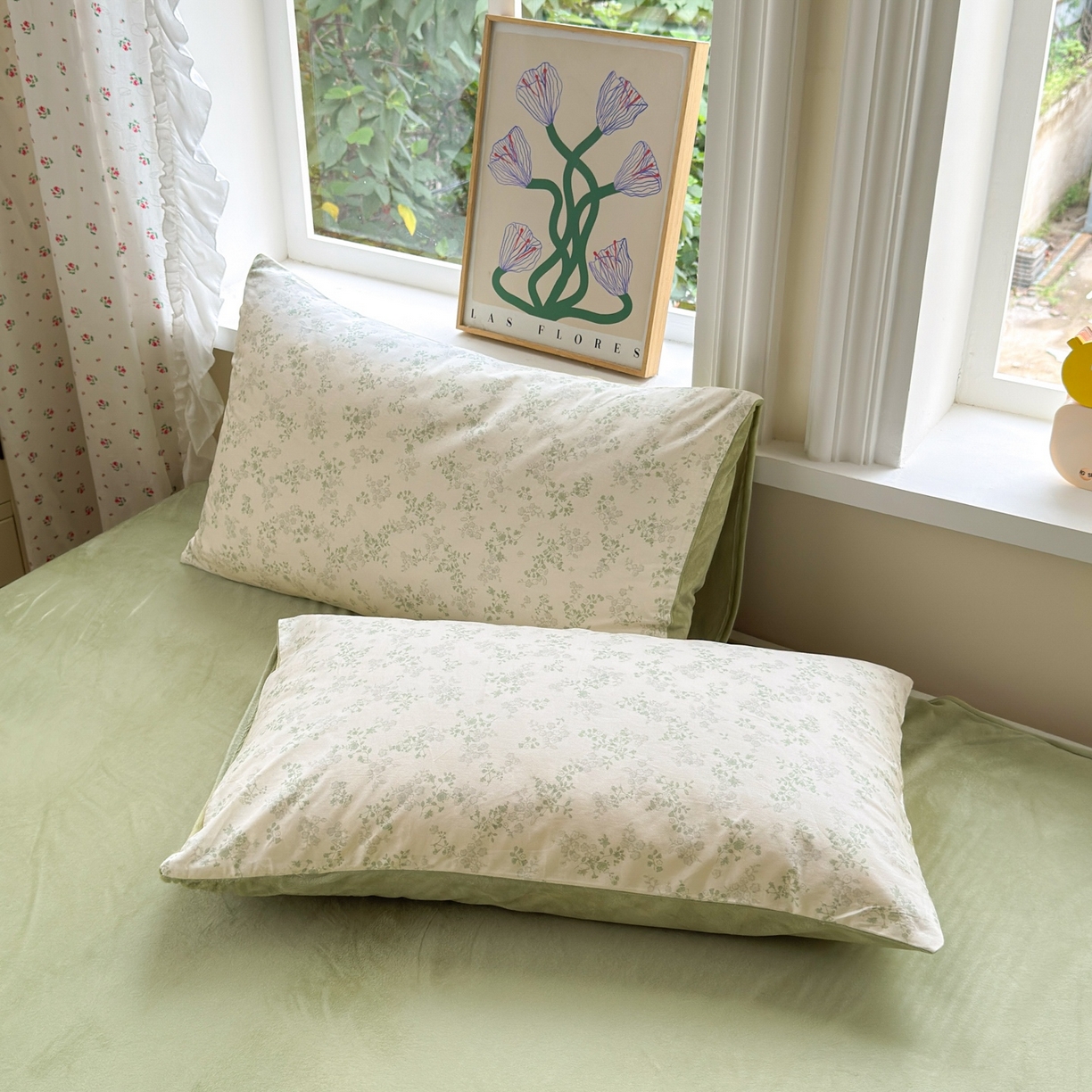 91家纺网 家纺一手货源 找家纺 清雅福 2025秋冬新品全棉印花棉加绒四件套系列 棉绒-春风里·绿