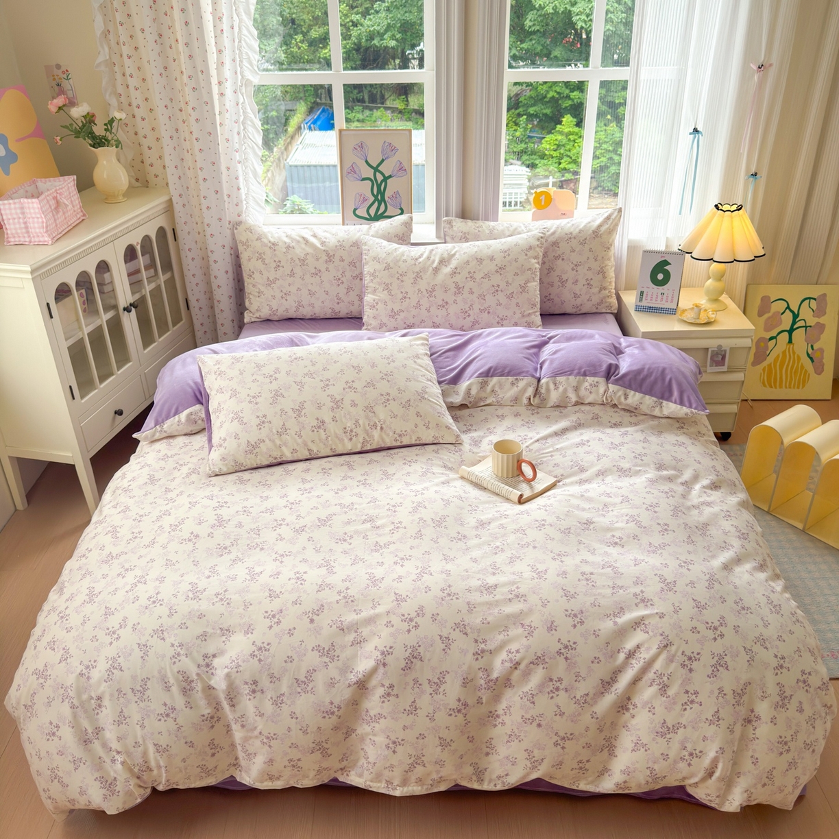 91家纺网 家纺一手货源 找家纺 清雅福 2025秋冬新品全棉印花棉加绒四件套系列 棉绒-春风里·紫