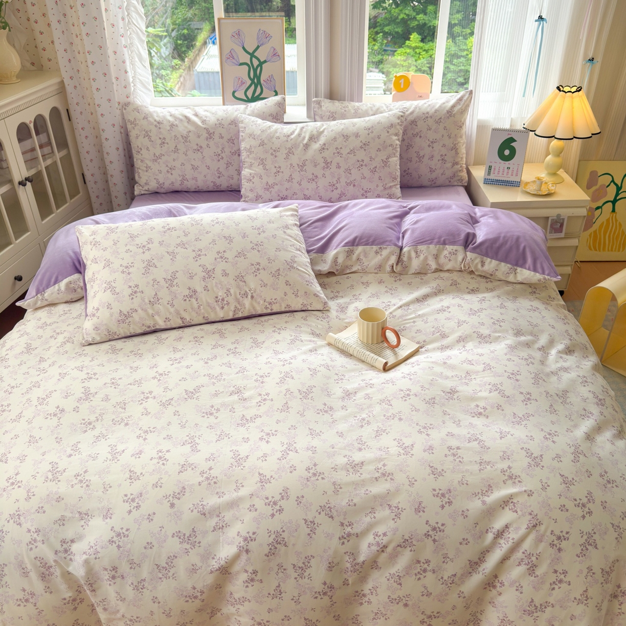 91家纺网 家纺一手货源 找家纺 清雅福 2025秋冬新品全棉印花棉加绒四件套系列 棉绒-春风里·紫